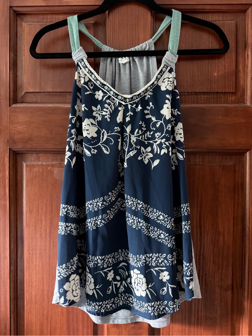 Women’s Navy Floral Tank with Mint Straps